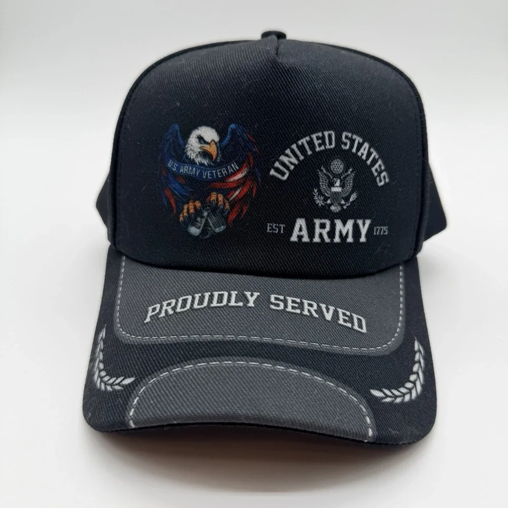 NWT U.S. Army Veteran Eagle & Dog Tags Cap Black Proudly Served SnapBack